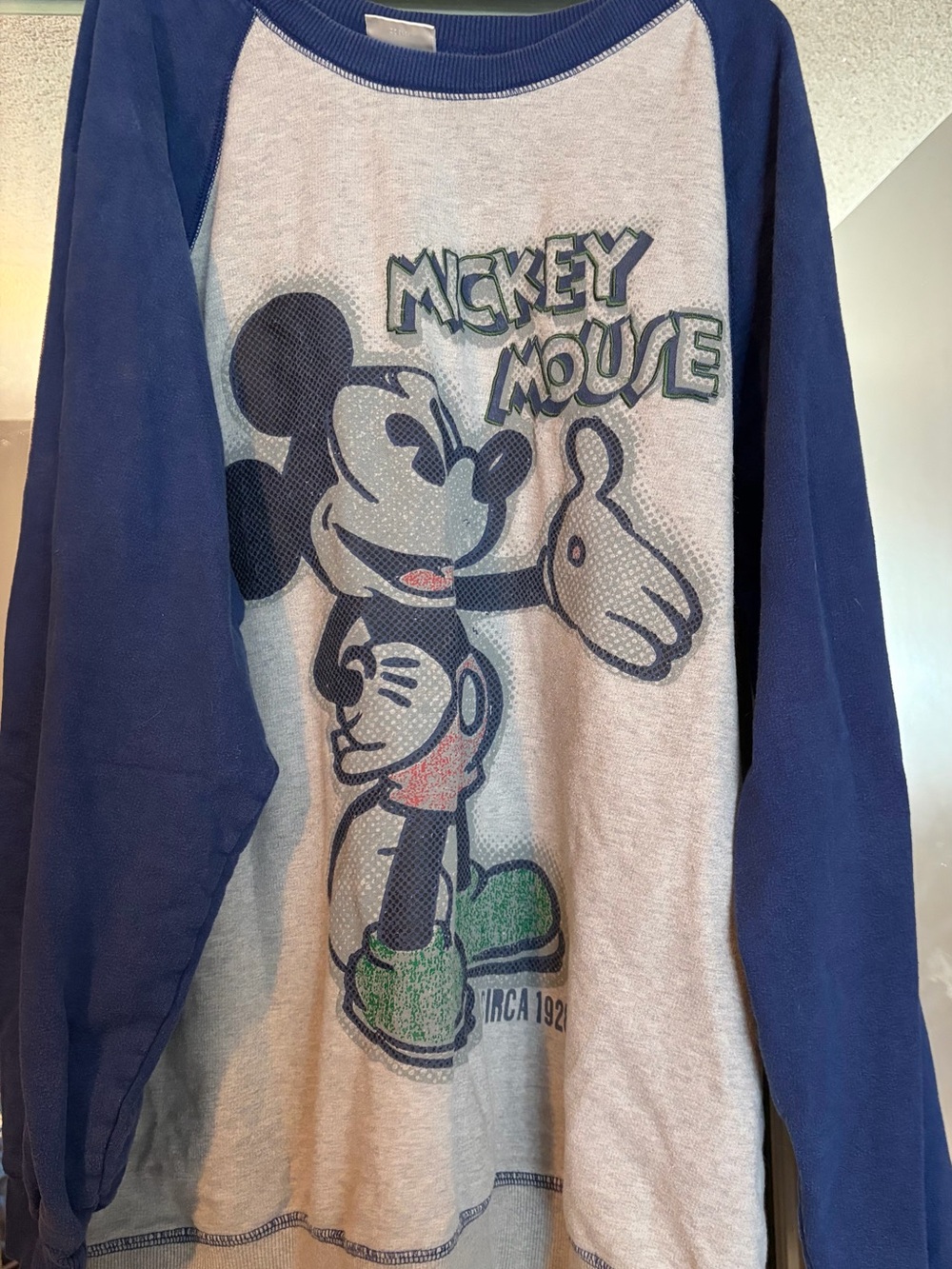 Mickey Mouse Graphic Raglan Crewneck - Blue & Heather Gray